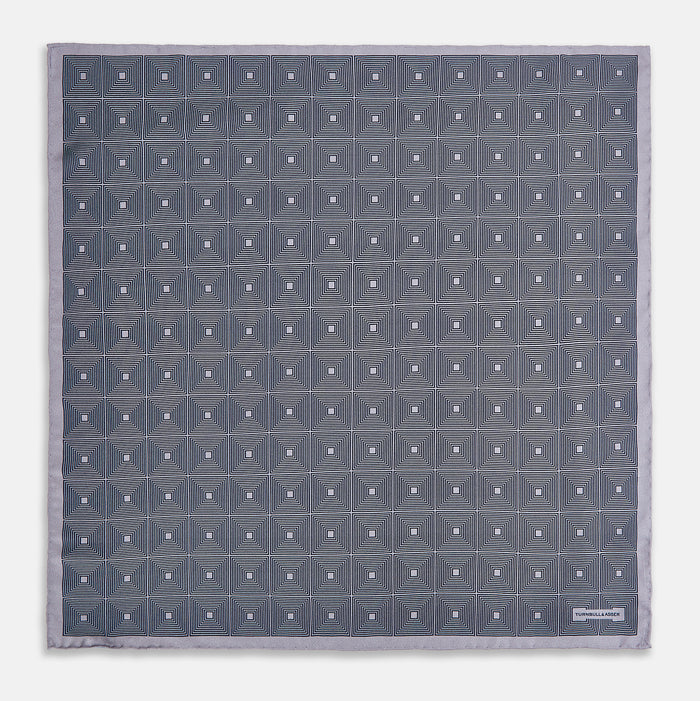 Geometric Grey Vanilla  Pocket Square in Silk Image 3