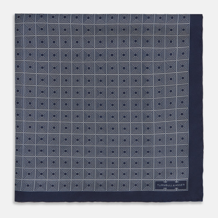 Geometric Navy Pale Blue  Pocket Square in Silk Image 2