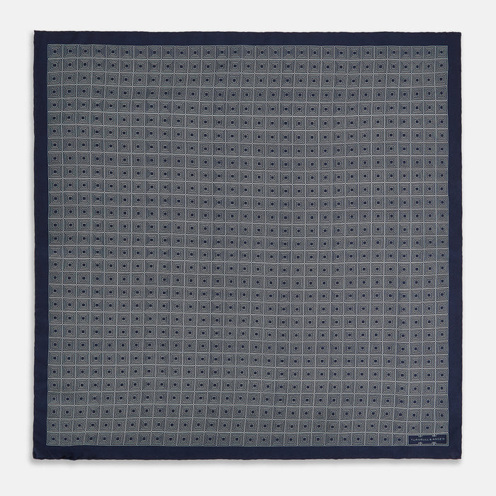 Geometric Navy Pale Blue  Pocket Square in Silk Image 3