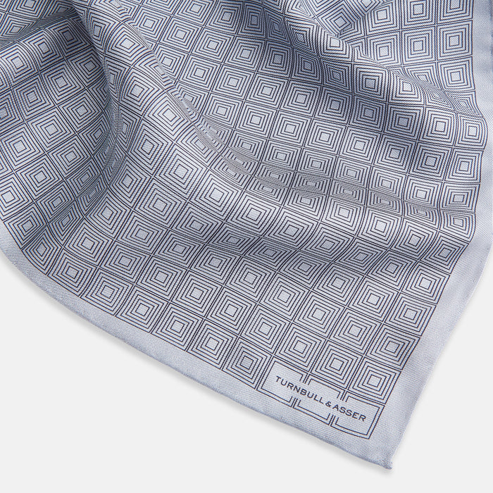 Geometric Silver Wine Pocket Square in Silk Image 1