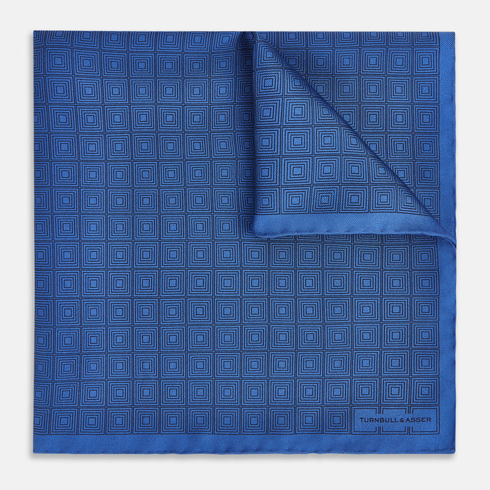Geometric Blue Avio Blue Pocket Square in Silk