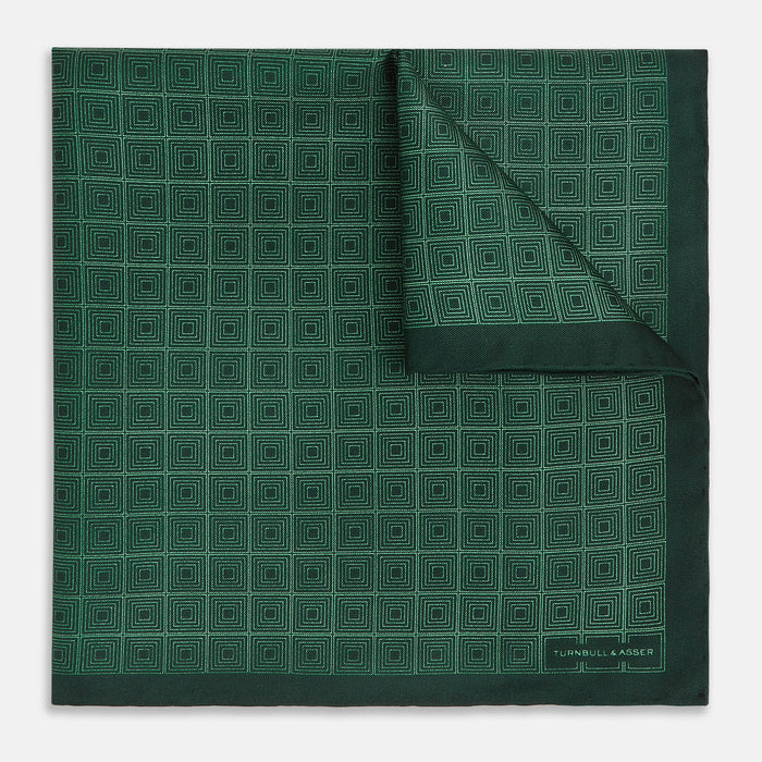Geometric Green Kelly Pocket Square in Silk