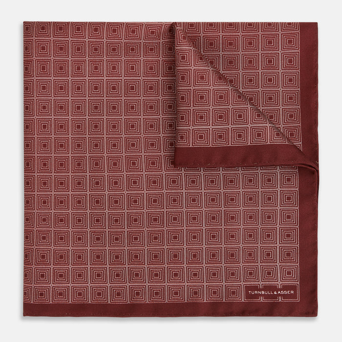 Geometric Burgundy Banana Pocket Square in Silk