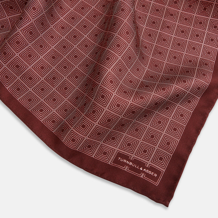 Geometric Burgundy Banana Pocket Square in Silk Image 1