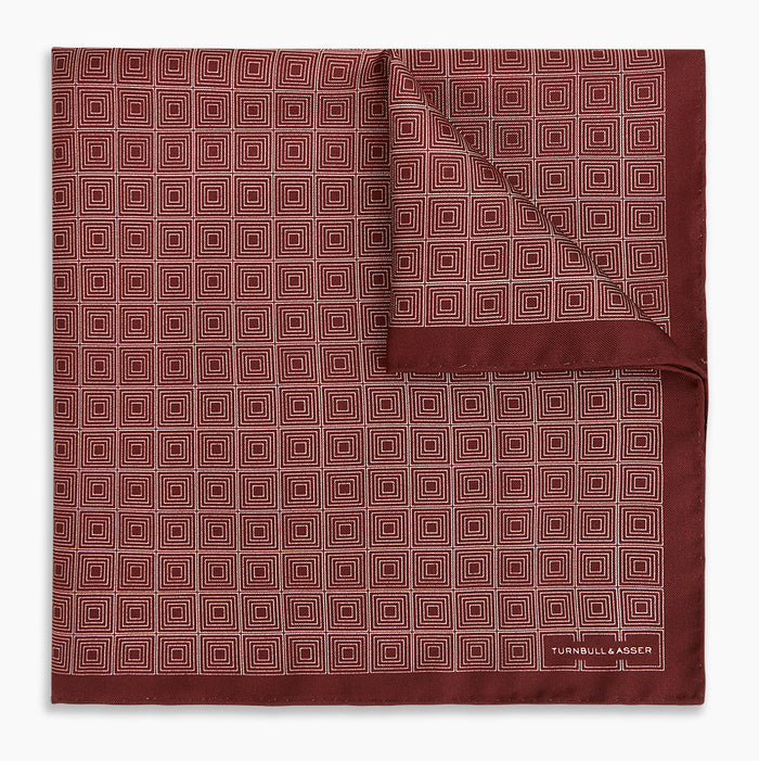 Geometric Burgundy Banana Pocket Square in Silk Image 4