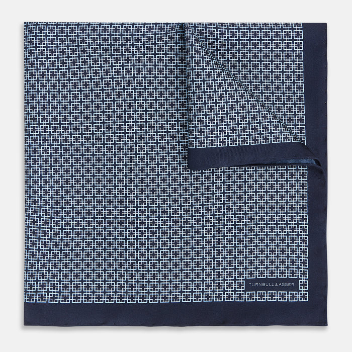 Geometric Navy Banana Pocket Square in Silk