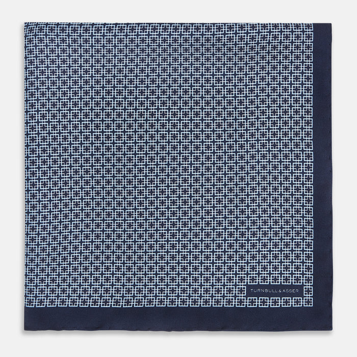 Geometric Navy Banana Pocket Square in Silk Image 2