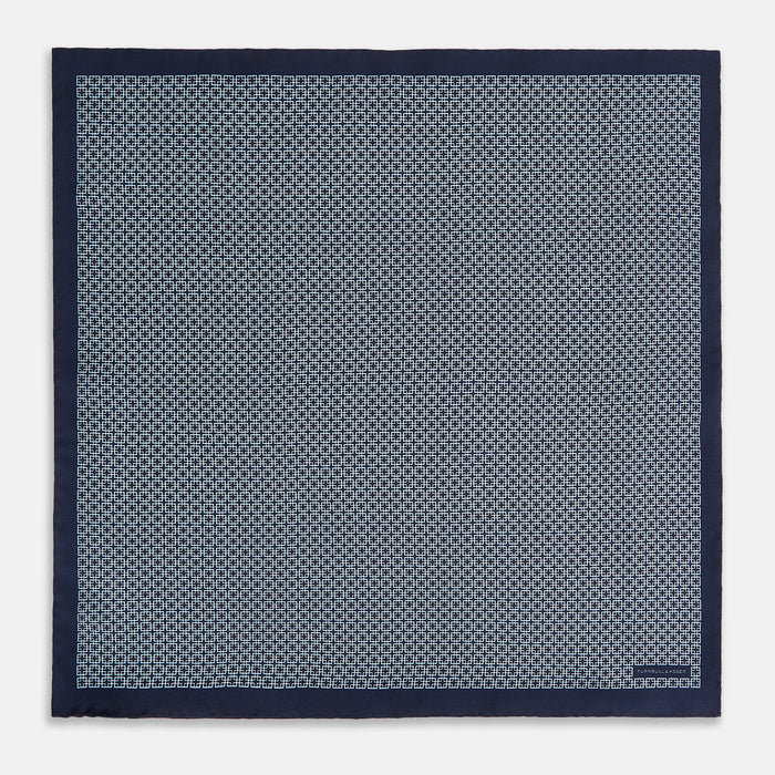 Geometric Navy Banana Pocket Square in Silk Image 3