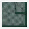 View 1 of product Turnbull & Asser UK Geometric Green Forest Green Pocket Square in Silk featuring a white geometric motif and a solid green border.