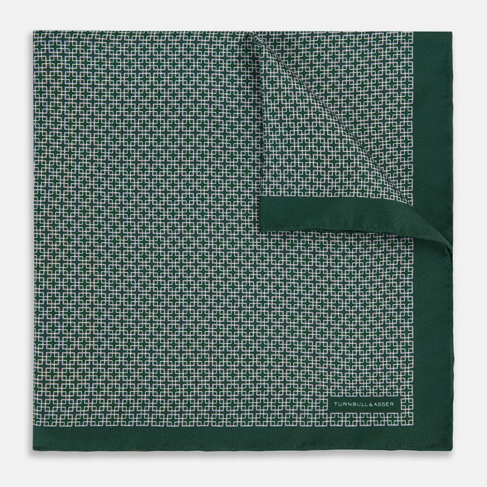 Geometric Green Forest Green  Pocket Square in Silk Image 4