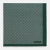 View 3 of product Turnbull & Asser UK Geometric Green Forest Green Pocket Square in Silk featuring a white geometric motif and a solid green border.