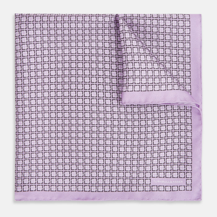 Geometric Lilac Navy Pocket Square in Silk