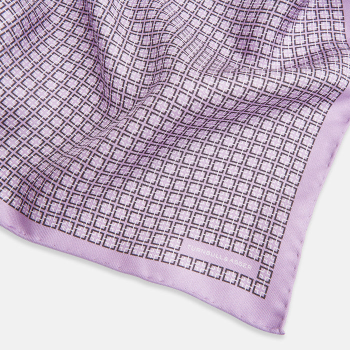 Geometric Lilac Navy Pocket Square in Silk Image 1