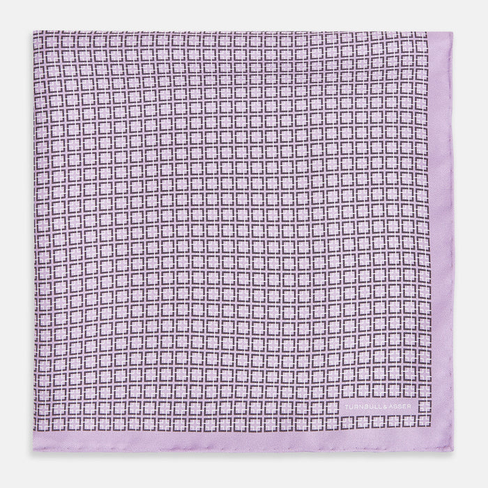 Geometric Lilac Navy Pocket Square in Silk Image 2