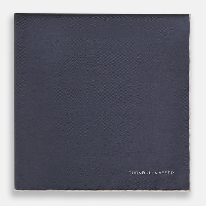 GREY AND ECRU PIPED SILK POCKET SQUARE Image 2