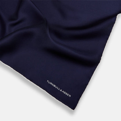 Navy Piped Silk Pocket Square Image 1