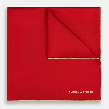RED AND GOLD PIPED SILK POCKET SQUARE