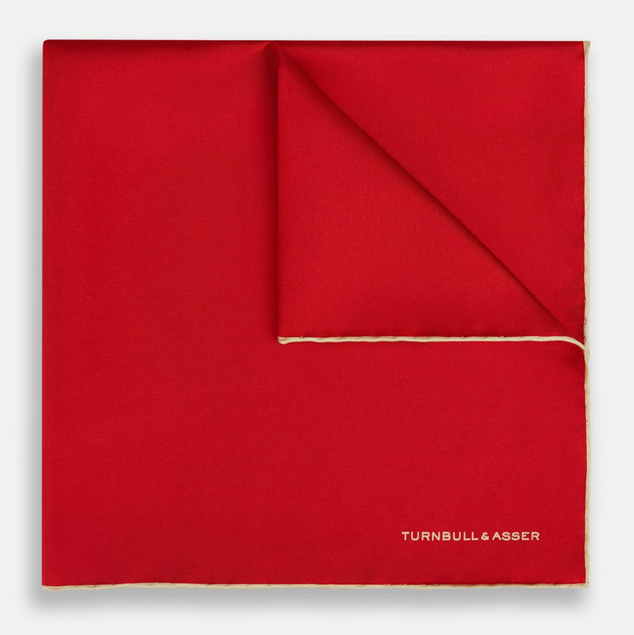 RED AND GOLD PIPED SILK POCKET SQUARE