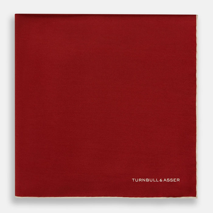 BURGUNDY AND ECRU PIPED SILK POCKET SQUARE Image 2