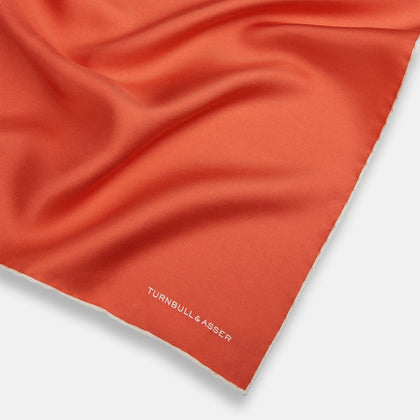 Orange and White Piped Silk Pocket Square Image 1