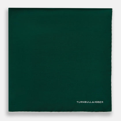 FOREST GREEN AND ECRU PIPED SILK POCKET SQUARE Image 2