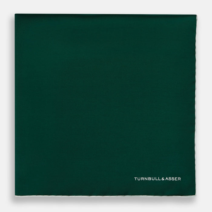 FOREST GREEN AND ECRU PIPED SILK POCKET SQUARE Image 2