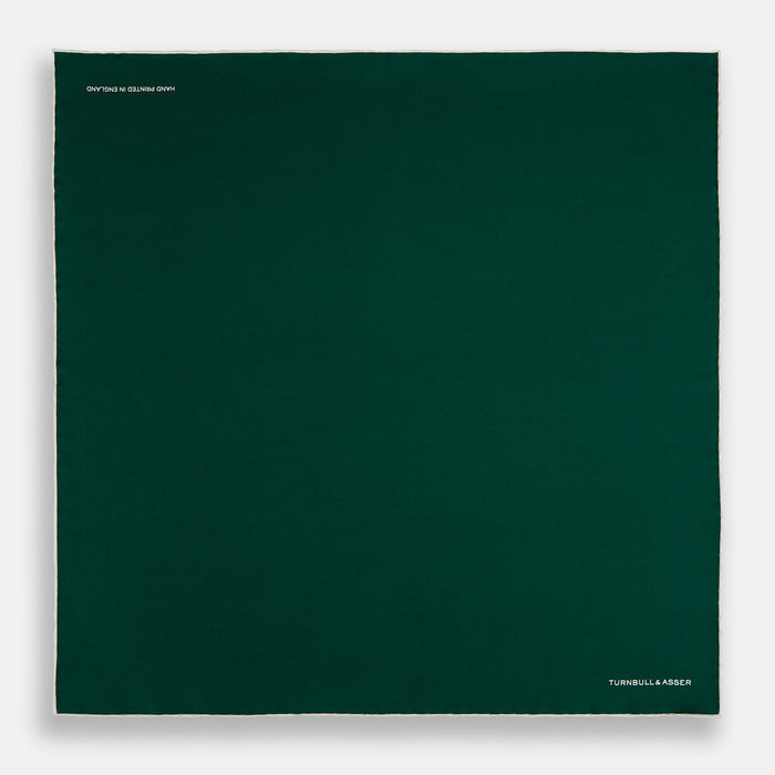 FOREST GREEN AND ECRU PIPED SILK POCKET SQUARE Image 3