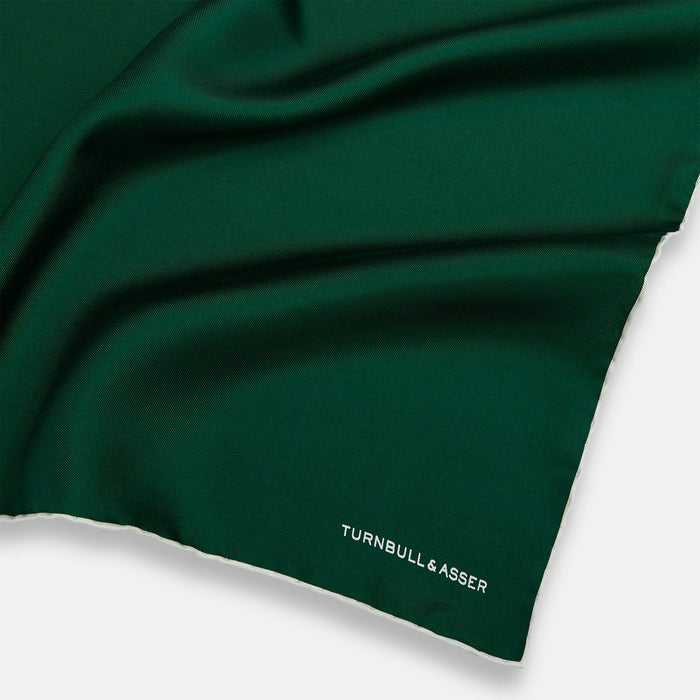 FOREST GREEN AND ECRU PIPED SILK POCKET SQUARE Image 1