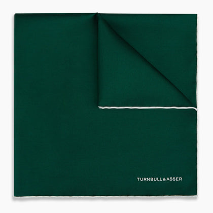 FOREST GREEN AND ECRU PIPED SILK POCKET SQUARE Image 4