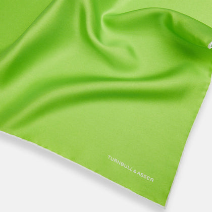 LIME GREEN AND ECRU PIPED SILK POCKET SQUARE Image 1