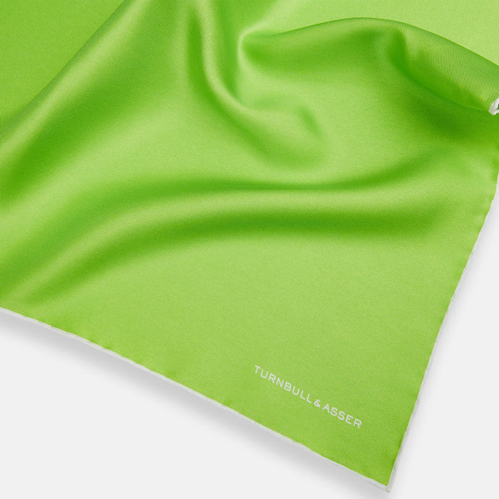 LIME GREEN AND ECRU PIPED SILK POCKET SQUARE Image 1