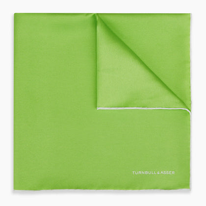 LIME GREEN AND ECRU PIPED SILK POCKET SQUARE Image 4