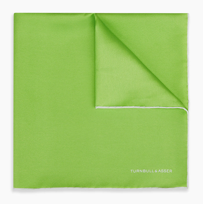 LIME GREEN AND ECRU PIPED SILK POCKET SQUARE Image 4