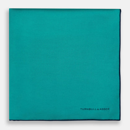 Turquoise Piped Silk Pocket Square Image 2