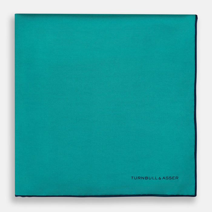 Turquoise Piped Silk Pocket Square Image 2