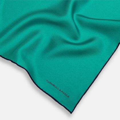 Turquoise Piped Silk Pocket Square Image 1