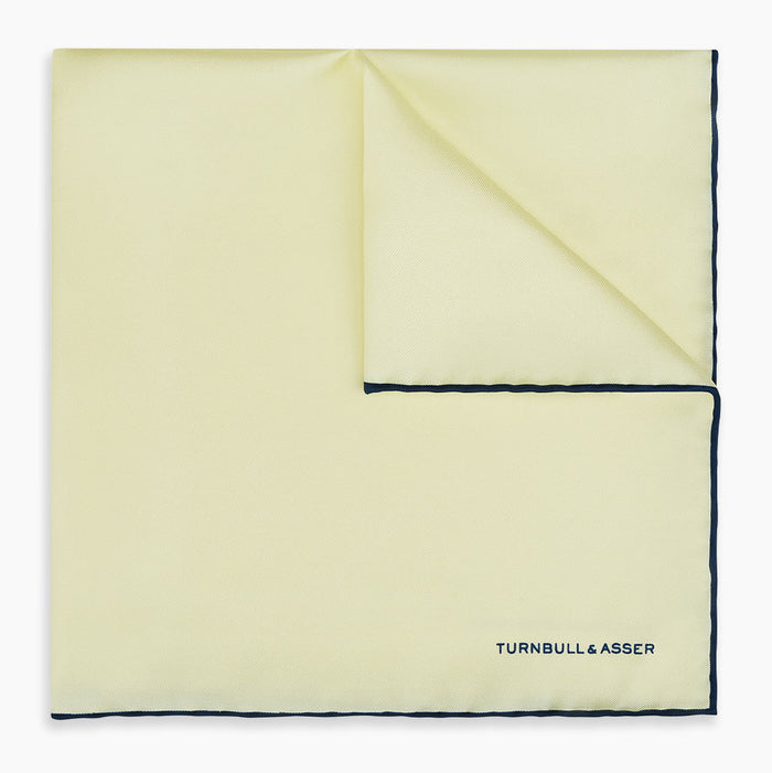 GOLD AND NAVY BLUE PIPED SILK POCKET SQUARE Image 4
