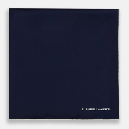 Dark Blue Piped Silk Pocket Square Image 2