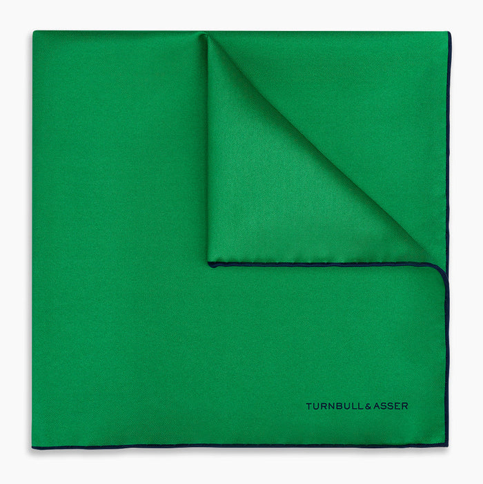 Green Piped Silk Pocket Square Image 4