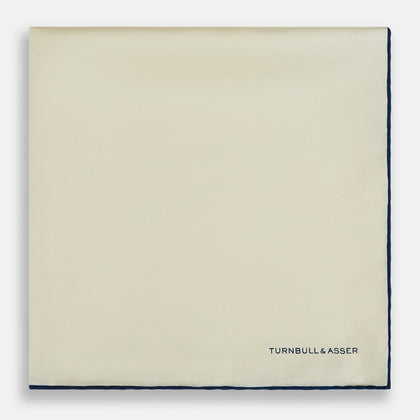 ECRU AND NAVY BLUE PIPED SILK POCKET SQUARE Image 2