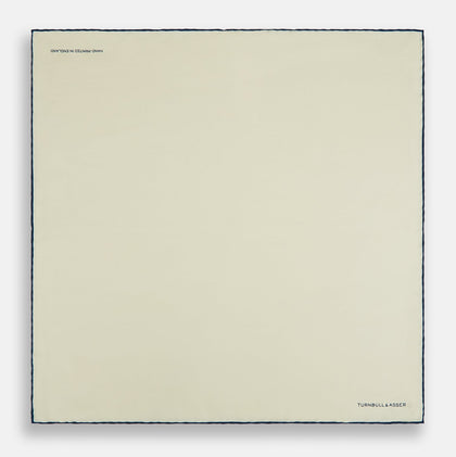 ECRU AND NAVY BLUE PIPED SILK POCKET SQUARE Image 3