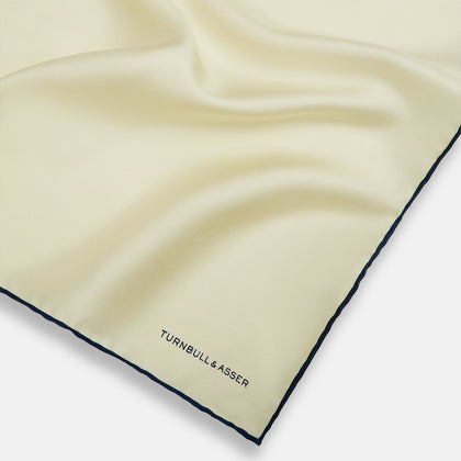 ECRU AND NAVY BLUE PIPED SILK POCKET SQUARE Image 1