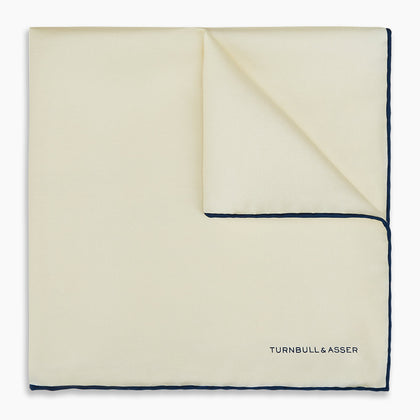 ECRU AND NAVY BLUE PIPED SILK POCKET SQUARE Image 4