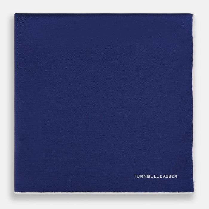 Mid Blue Piped Silk Pocket Square Image 2