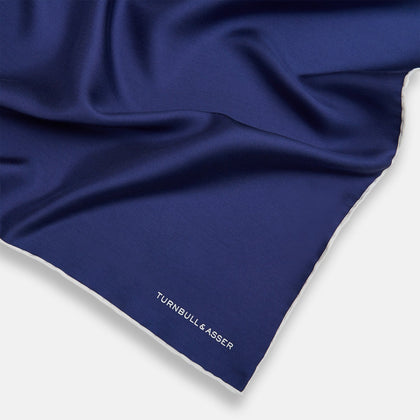 Mid Blue Piped Silk Pocket Square Image 1