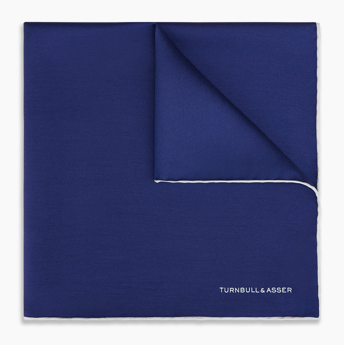 Mid Blue Piped Silk Pocket Square Image 4