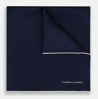 Midnight Blue Piped Silk Pocket Square