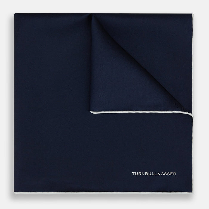Midnight Blue Piped Silk Pocket Square