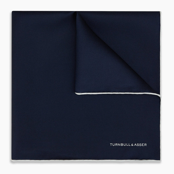 Midnight Blue Piped Silk Pocket Square Image 4