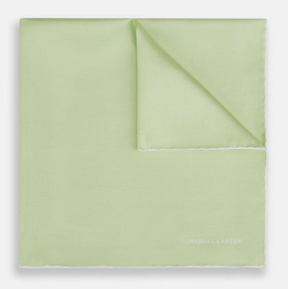 MINT AND ECRU PIPED SILK POCKET SQUARE